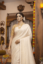 Beige Kanjivaram Silk Saree with Design & Rich Pallu - Kanyaraa