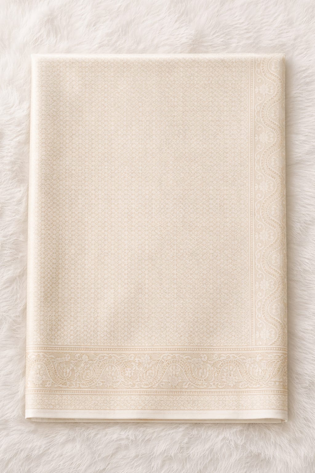 Beige Kanjivaram Silk Saree with Floral Design & Rich Pallu - Saree