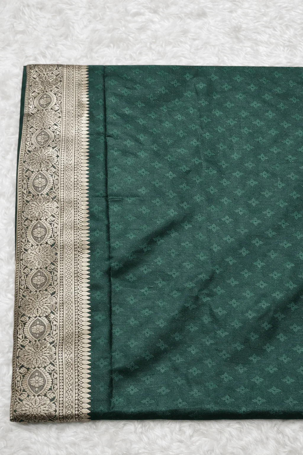 Bottle Green Wedding Banarasi Silk Saree with Blouse Piece - Saree