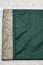 Bottle Green Wedding Banarasi Silk Saree with Blouse Piece - Saree