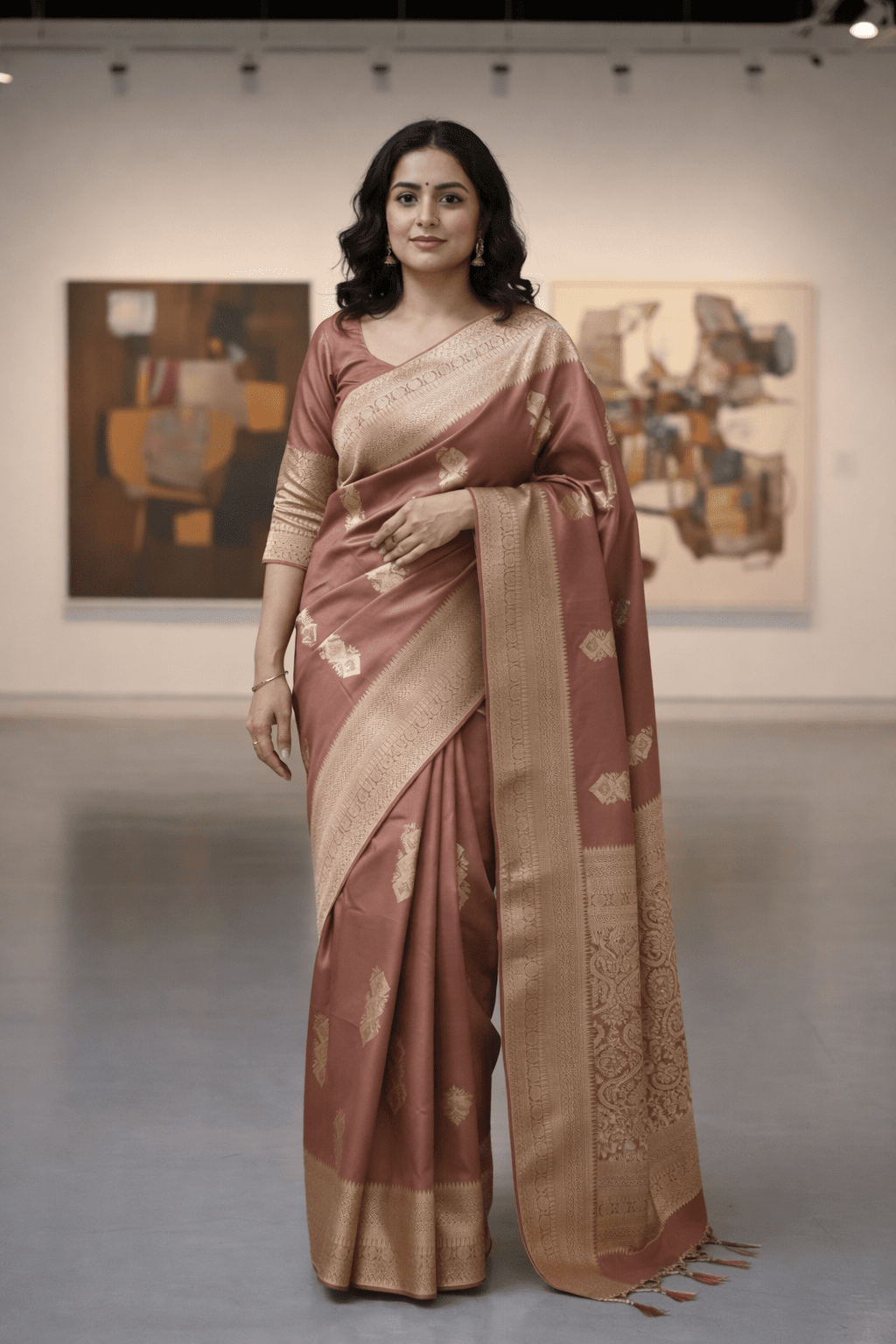 Classy Mauve Banarasi Silk Saree with Blouse Piece - Kanyaraa