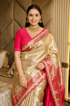 Gold Kanjivaram Tissue Silk Saree with Diamond Motif Design Rich Pallu and Brocade Blouse - Kanyaraa