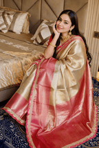 Gold Kanjivaram Tissue Silk Saree with Diamond Motif Design Rich Pallu and Brocade Blouse - Kanyaraa