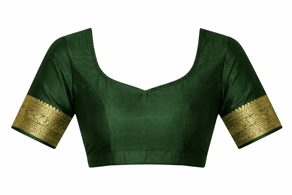 Green Varanasi Banarasi Silk Saree with Blouse Piece - Kanyaraa