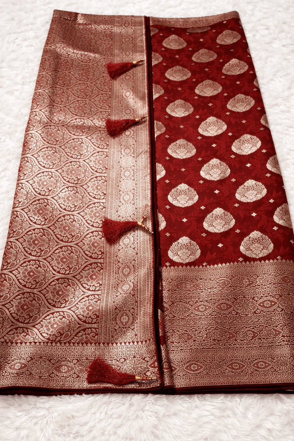 Maroon Wedding Banarasi Silk Saree with Blouse Piece - Saree