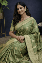 Olive South Silk Saree with Blouse Piece - Kanyaraa