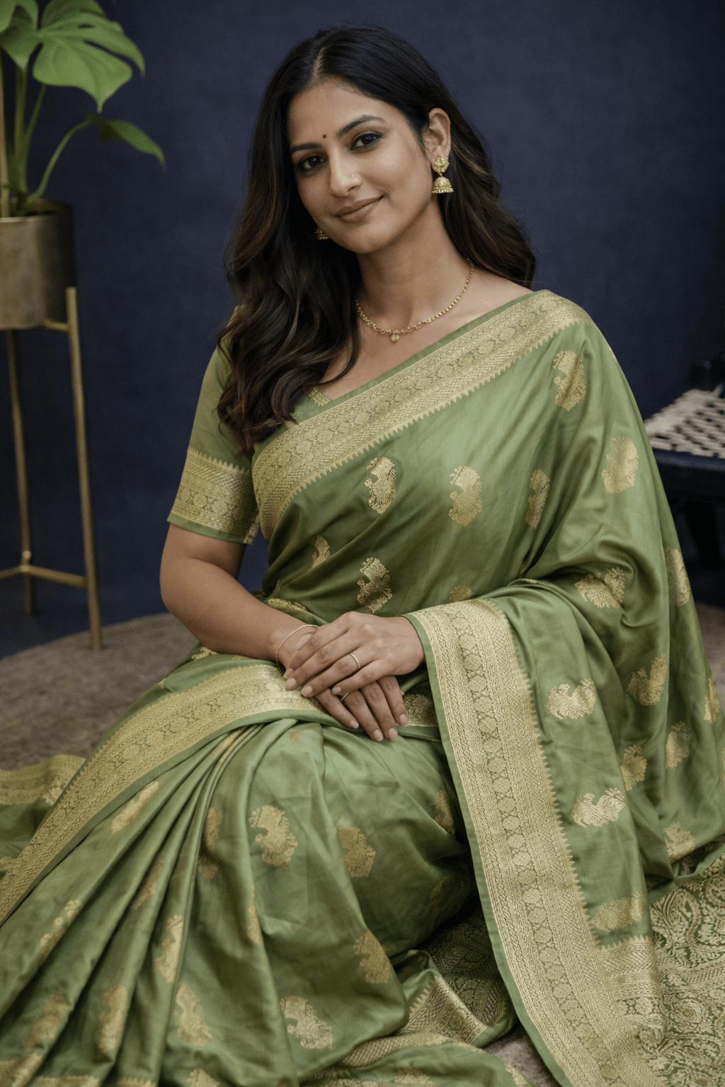 Olive South Silk Saree with Blouse Piece - Kanyaraa