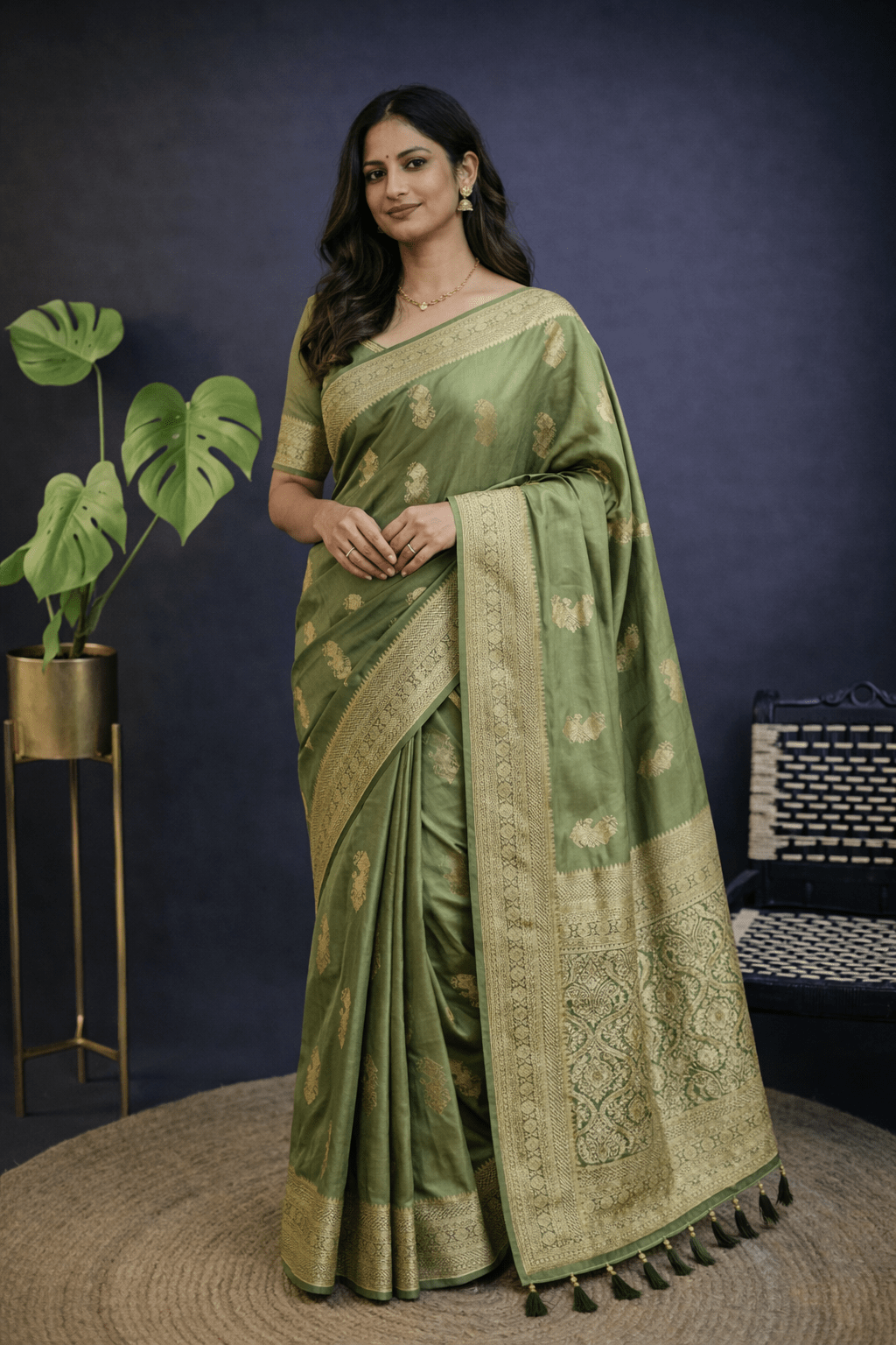 Olive South Silk Saree with Blouse Piece - Kanyaraa