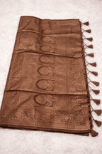 Pastel Brown Banarasi Silk Saree with Gold Border and Blouse Piece - Kanyaraa