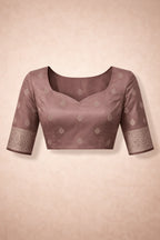 Pastel Brown Banarasi Silk Saree with Gold Border and Blouse Piece - Saree