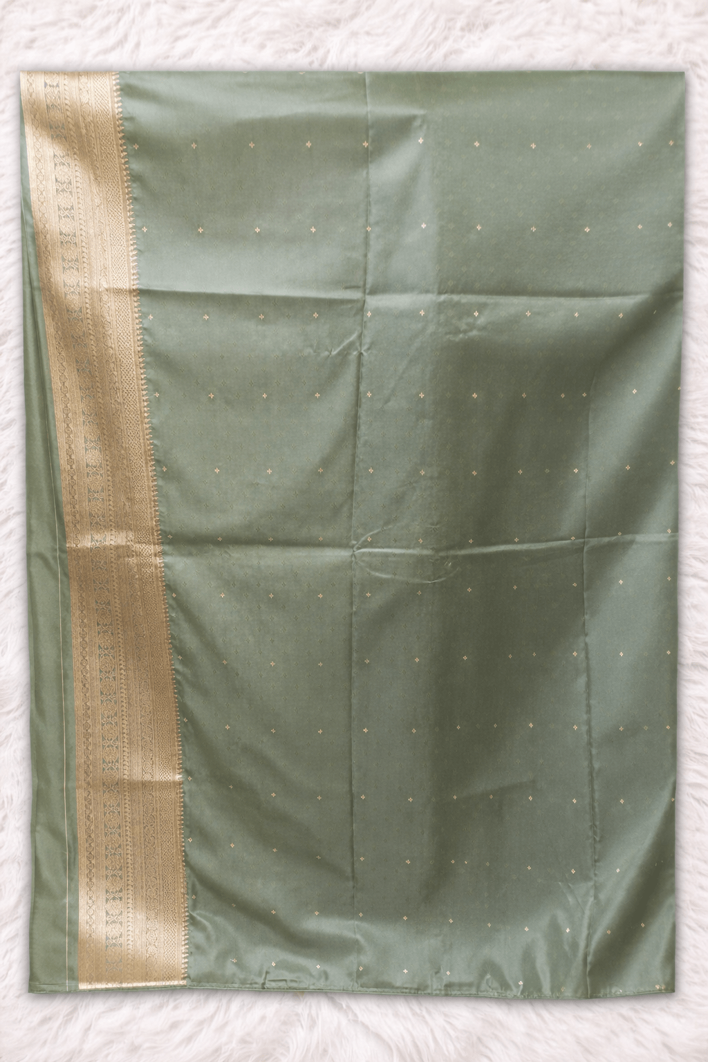 Pastel Olive Green Banarasi Silk Saree with Blouse Piece - Kanyaraa