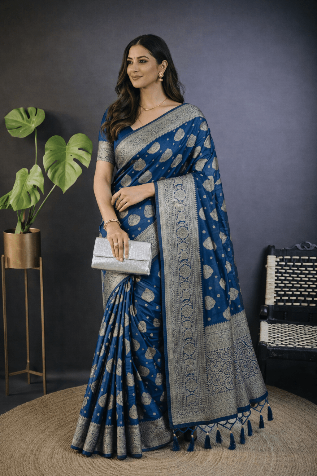 Peacock Blue Varanasi Banarasi Silk Saree with Blouse Piece - Kanyaraa