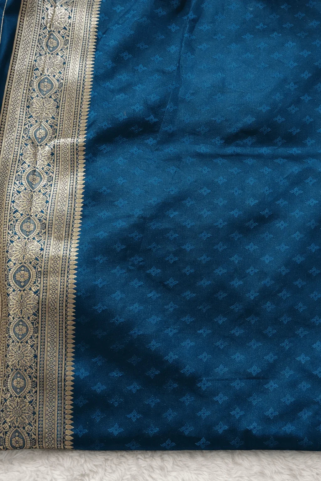 Peacock Blue Wedding Banarasi Silk Saree with Blouse Piece - Saree