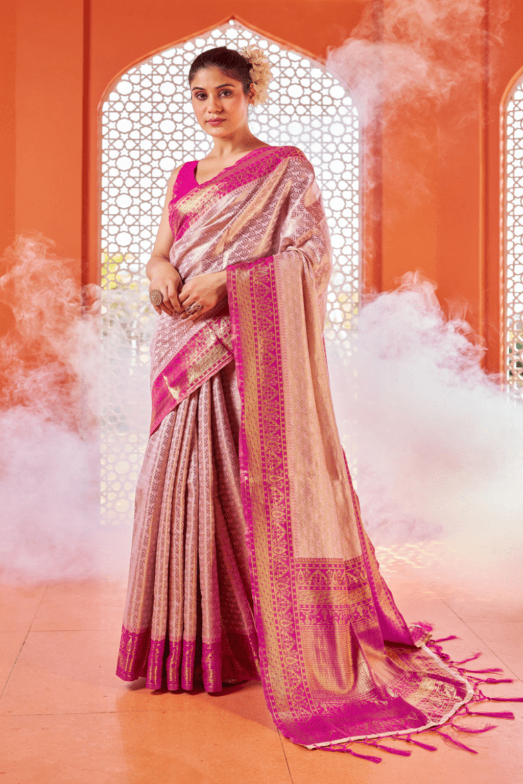 Pink Color Soft Kanjivaram Silk Saree with Zari Weaving Work - Kanyaraa