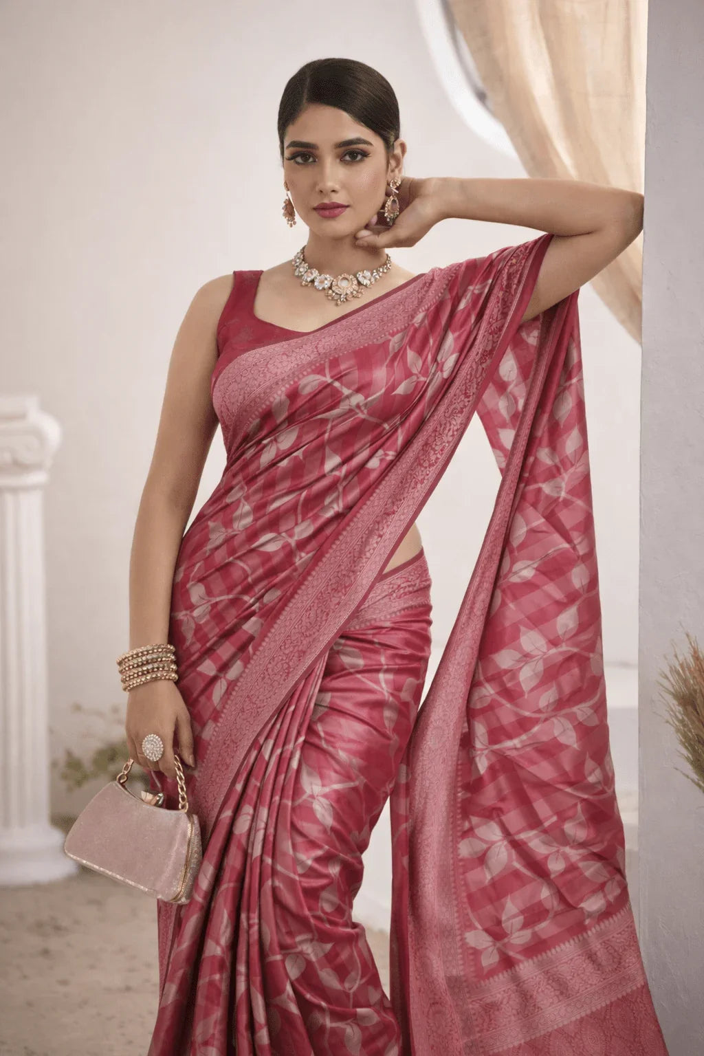 Pink Tissue Silk Saree with Silver Zari Work - Kanyaraa