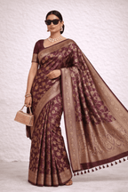 Purple Jaal Banarasi Silk Saree with Blouse Piece - Kanyaraa