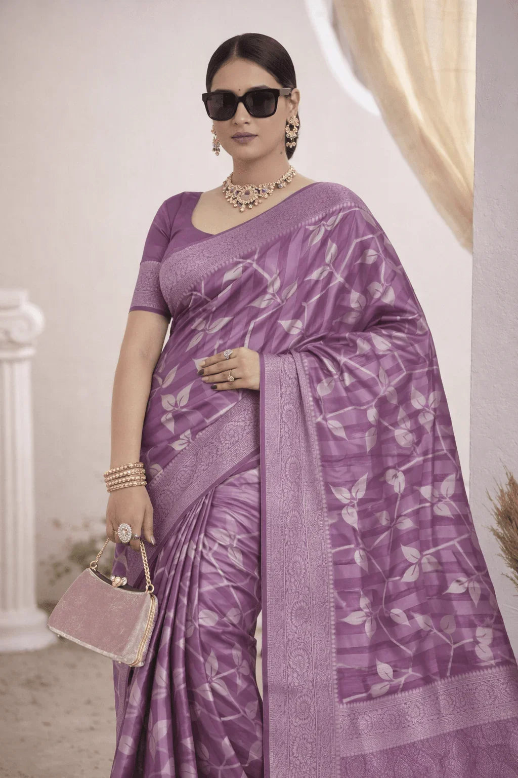 Purple Tissue Silk Saree with Silver Zari Work - Kanyaraa