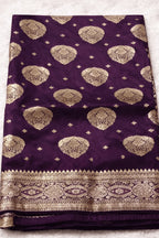 Purple Wedding Banarasi Silk Saree with Blouse Piece - Saree