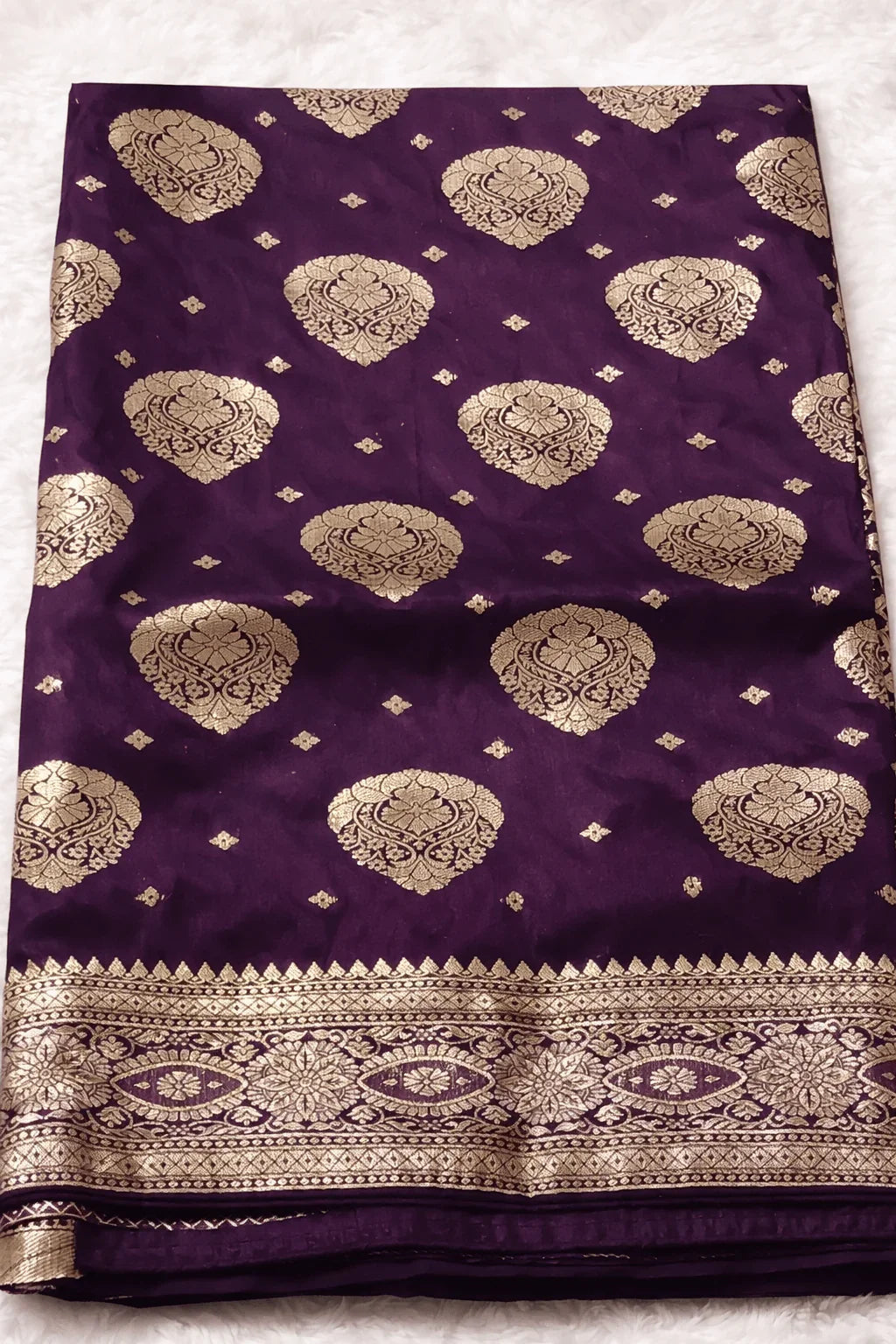Purple Wedding Banarasi Silk Saree with Blouse Piece - Saree