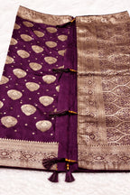 Purple Wedding Banarasi Silk Saree with Blouse Piece - Saree