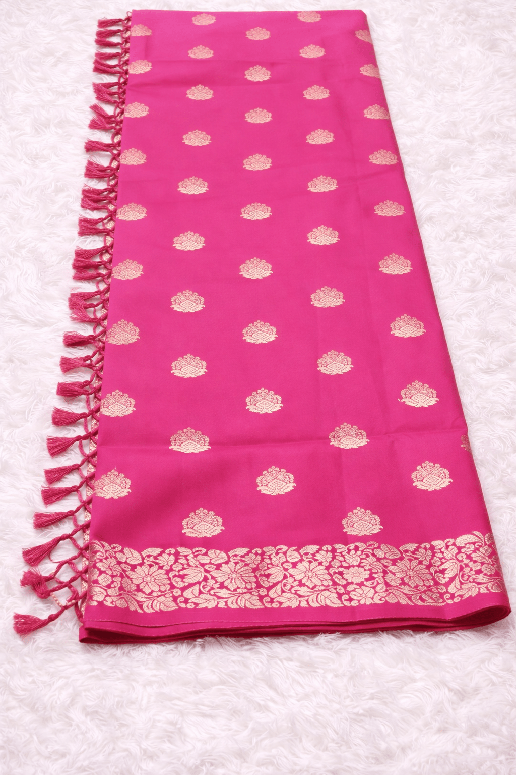 Rani pink Banarasi Silk Saree with Golden Zari Work and Blouse Piece - Saree
