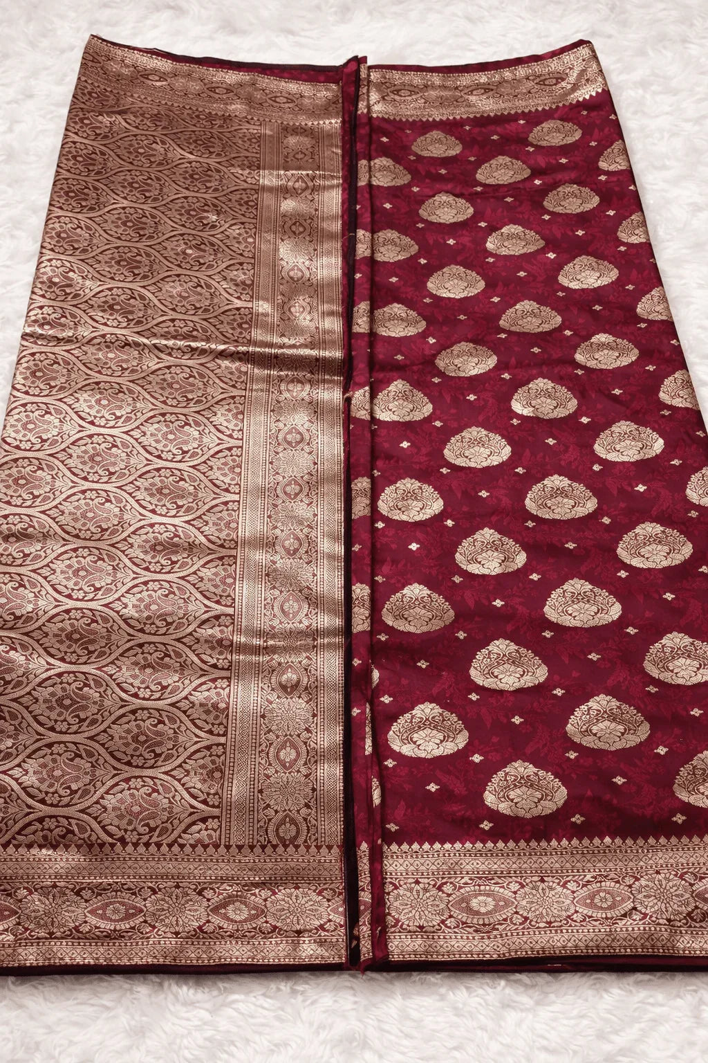 Rose Red Wedding Banarasi Silk Saree with Blouse Piece - Saree