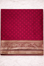 Rose Red Wedding Banarasi Silk Saree with Blouse Piece - Saree