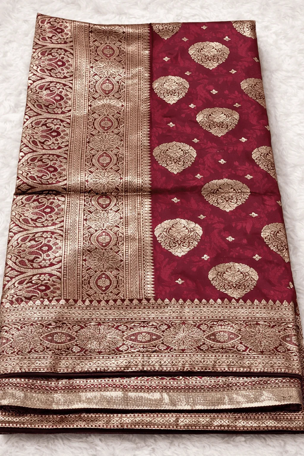 Rose Red Wedding Banarasi Silk Saree with Blouse Piece - Saree