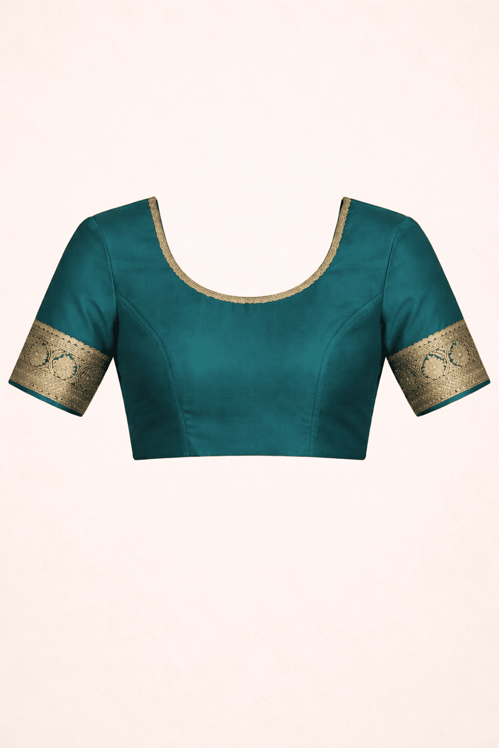 Teal Blue Banarasi Silk Saree with Golden Zari Work and Blouse Piece - Kanyaraa