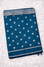 Teal Blue Banarasi Silk Saree with Silver Zari Work and Blouse Piece - Saree