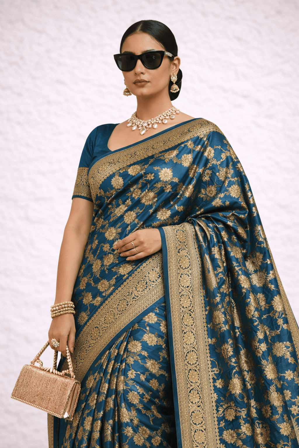 Teal Color Jaal Banarasi Silk Saree with Blouse Piece - Kanyaraa